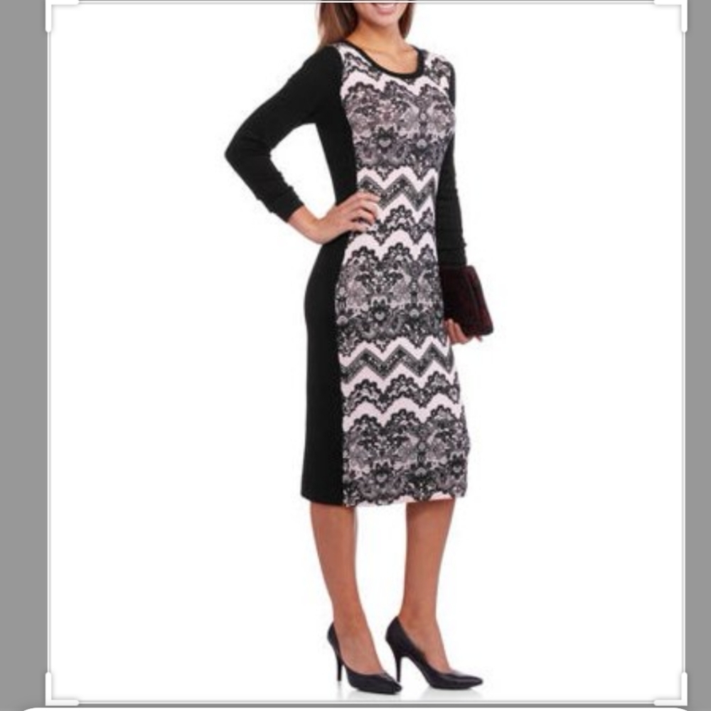 3/$30 Allison Brittney Long Sleeve Lace Print Dress